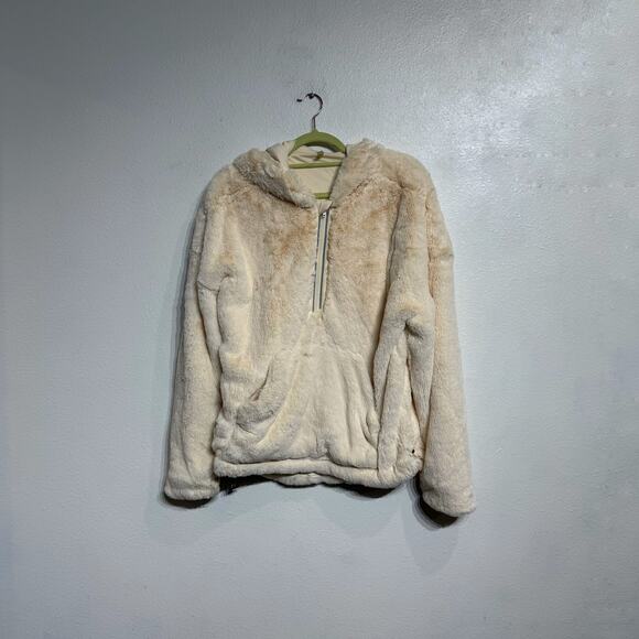 Free People Movement Beige Off the Record Faux Fur Hoodie Sz S - Picture 2 of 13